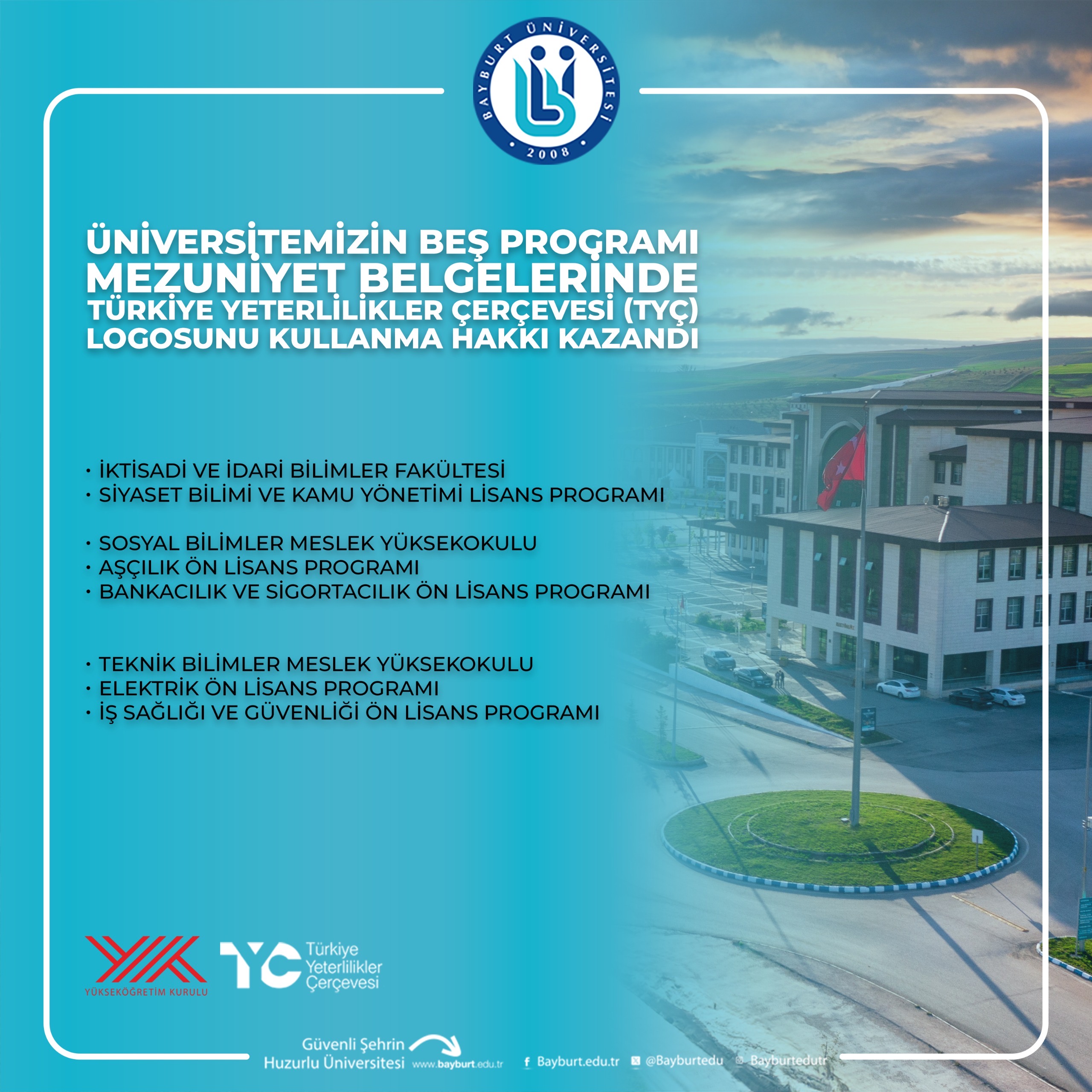 Üniversitemizin Beş Programı TYÇ Logosunu Kullanma Hakkı Kazandı